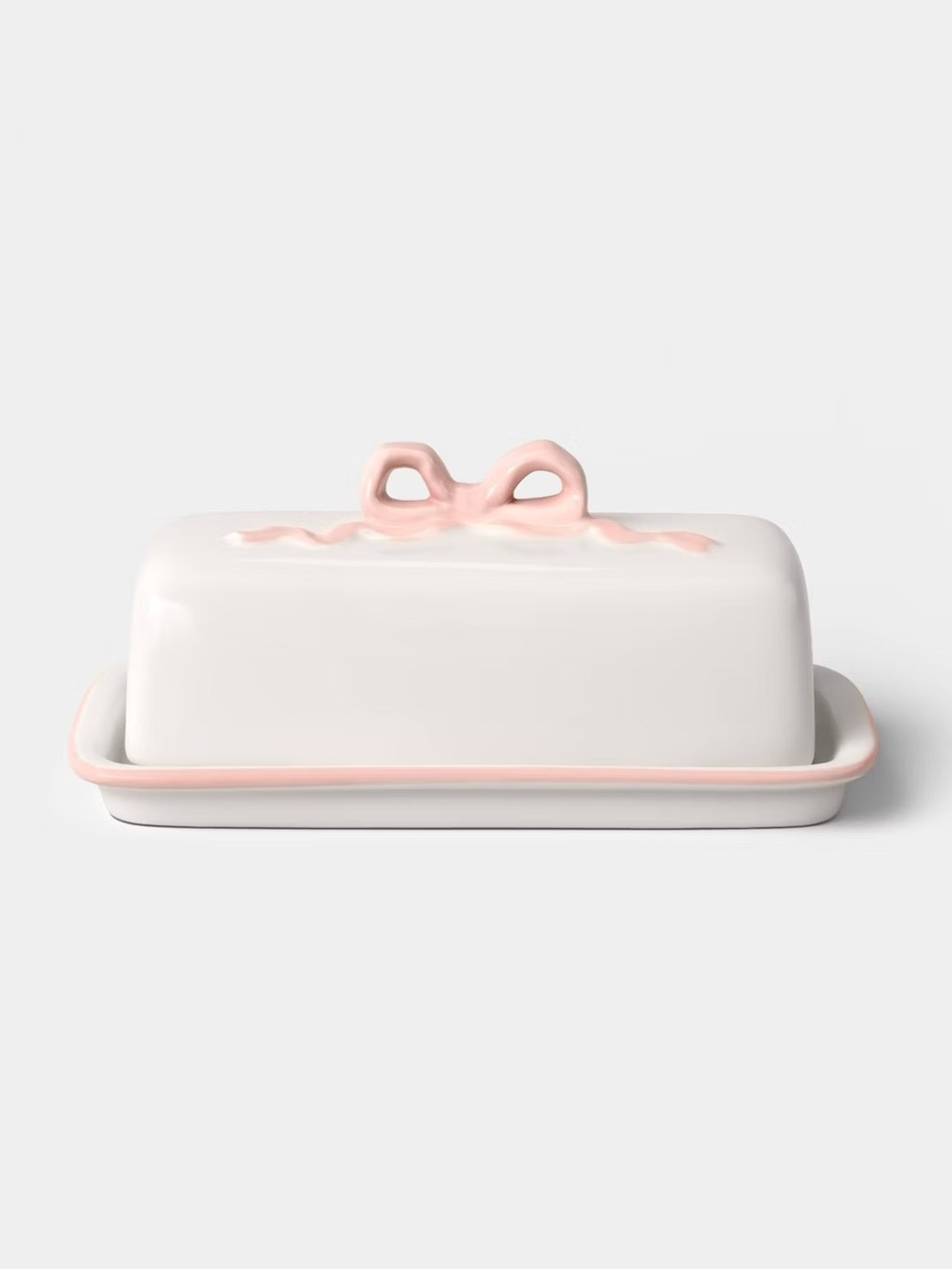 10 fl oz Stoneware Bow Covered Butter Dish Pink / Cream - Room Essentials